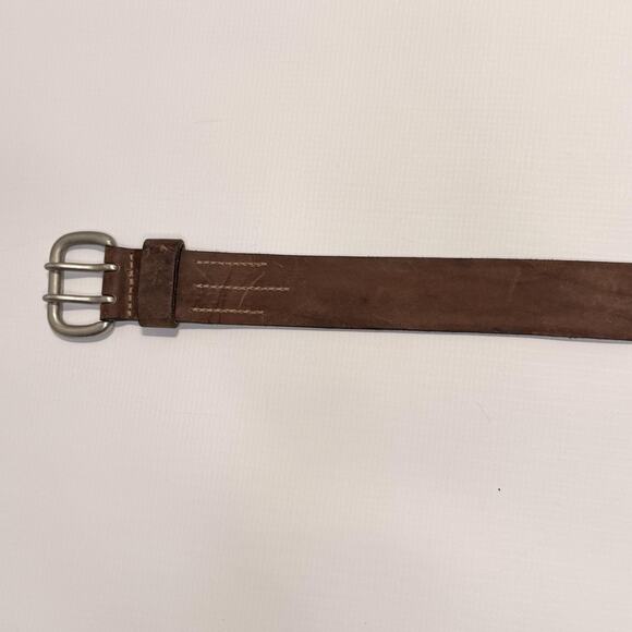 Genuine Leather Belt Mens 34 Brown Solid Brass Double Prong Made in USA 29655 - Picture 11 of 12